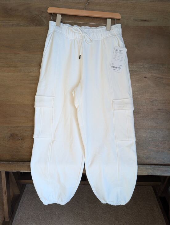 Athleta Pants - Athleta Terry Cargo Jogger Pants Women XS White Heavyweight Drawstring Waist NWT